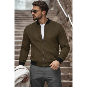 Erkek Basic Dar Kalıp Haki Nubuk Ceket