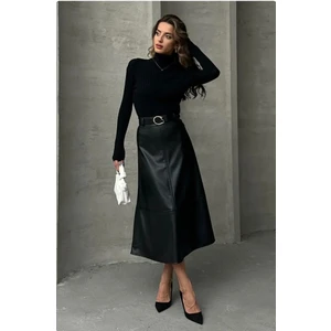 Deri Kemerli Midi Etek