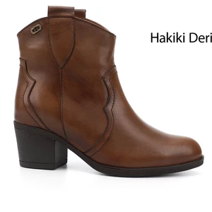 Kadın Taba Antik  Kalın Topuklu Hakiki Deri Kovboy Bot