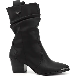 Kadın Siyah Sivri Burun Kalın Topuklu Kovboy Çizme