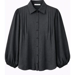 4825 Kadın Nervürlü Dökümlü Modal Gömlek Siyah