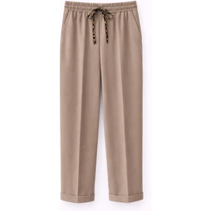 4789 Kadın Leopar Biyeli Havuç Pantolon Vizon