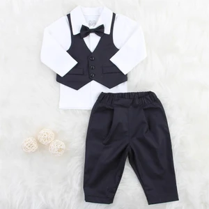 Düz Siyah Papyonlu Yelekli 3'lü Bebek Takımı
