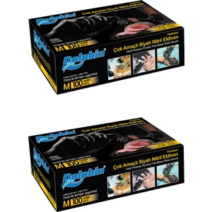 Çok Amaçlı Siyah Nitril Eldiven (M) 100lü Paket 2 Adet (Gıdaya Uygun)