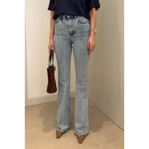 Premium Ispanyol Paça Jean- Buz Mavisi