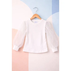 Beyaz Tül Kollu Ribana Bluz