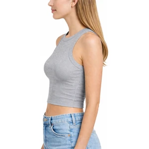 Kadın Gri Fitilli Görünümlü Askılı Kalın Esnek Örme Basic Crop Atlet Bluz CMRB93