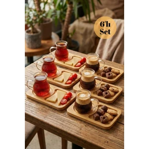 Hubby Chef 6lı Bambu Servis Tabaklı Çay Kahve Bardağı 150ML