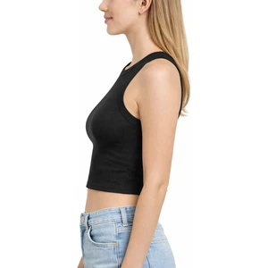 Kadın Siyah Fitilli Görünümlü Askılı Kalın Esnek Örme Basic Crop Atlet Bluz