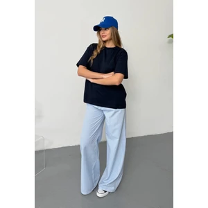 Kadın Bisiklet Yaka %100 Pamuklu Basic T-Shirt Lacivert - 26Y 26503
