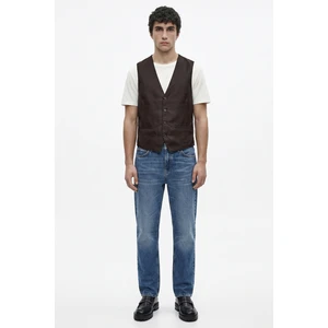 V Yaka Cepli Yün Triko Yelek - Kahve