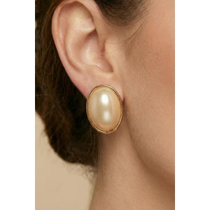 Gold Elips Taşlı Küpe