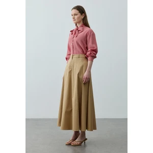 Dikiş Detaylı Gabardin Etek Camel