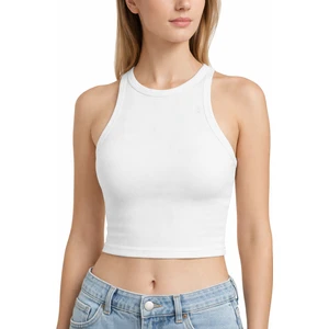 Kadın Beyaz Fitilli Görünümlü Askılı Kalın Esnek Örme Basic Crop Atlet Bluz