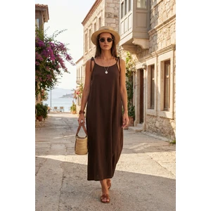 Regular Fit Ip Askılı Uzun Elbise Bayan Elbise 5865732