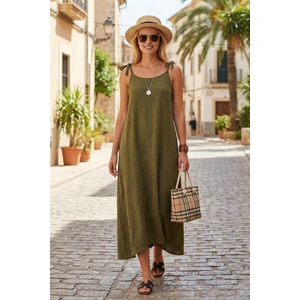 Regular Fit Ip Askılı Uzun Elbise Bayan Elbise 5865732