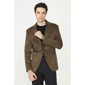 White Stone Camel Süet Görünümlü Slim Fit Blazer Ceket