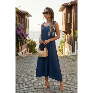 Regular Fit Ip Askılı Uzun Elbise Bayan Elbise 5865732