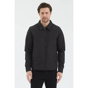 Level High Erkek Siyah Polo Yaka Basic Fermuarlı Mevsimlik Ceket