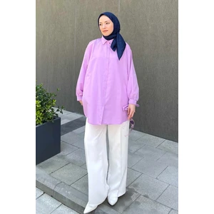 Kol Detaylı Gömlek Oversize Gömlek Lila