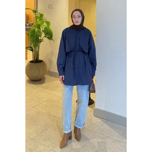 Pelerin Detaylı Gömlek Lacivert