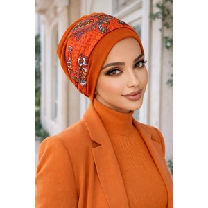 Aişe Tesettür Taba Çizgi Desenli Bantlı Bone