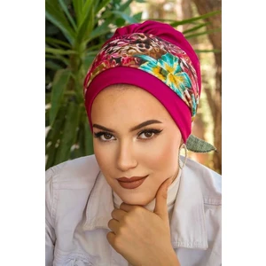 Aişe Tesettür Vişne Çok Renkli Bantlı Hazır Bone