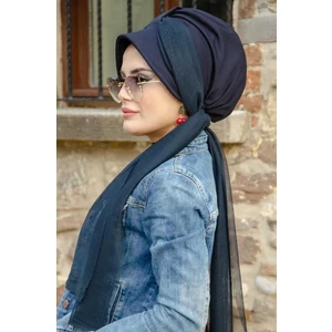 Aişe Tesettür Lacivert Şapkalı Fularlı Şapka Bone