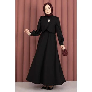 Bolerolu Gold Düğmeli Elbise Takım Siyah