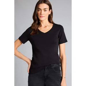 %100 Pamuk V Yaka Basic Penye Tişört W9578AZ26SM