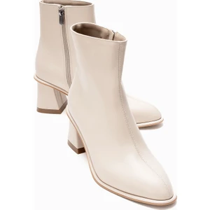 Alba Ekru Cilt Kadın Kalın Topuklu Bot