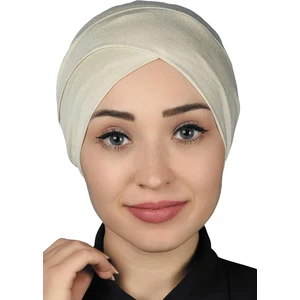 Çapraz Dış Tesettür Bonesi Penye - Krem