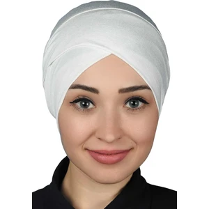 Çapraz Dış Tesettür Bonesi Penye - Ekru