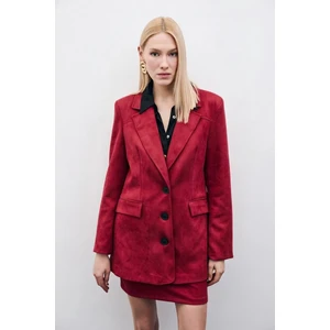 Düğmeli Süet Ceket - Bordo