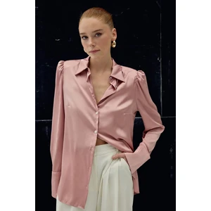 Vatkalı Saten Gömlek - Pembe