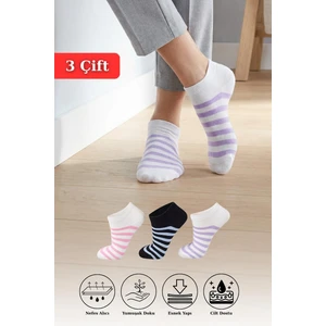 1050 Çizgili 3'lü Çorap Pembe-Mavi-Lila