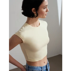 30528 Modal Pamuklu T-Shirt-Açık Sarı