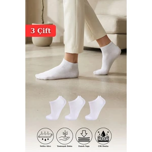 Beyaz 3'lü Örme Patik Çorap 1106
