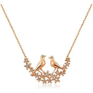 DMR Elegance Gümüş Rose Çifte Kumrular Bayan Kolye