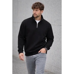 Polo State Unisex Yarım Fermuarlı Dik Yaka Regular Fit Basic Siyah Sweatshirt