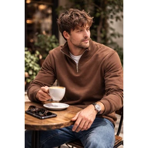 Polo State Unisex Yarım Fermuarlı Dik Yaka Regular Fit Basic Kahve Sweatshirt