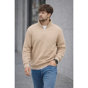 Polo State Unisex Yarım Fermuarlı Dik Yaka Regular Fit Basic Bej Sweatshirt