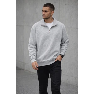 Polo State Unisex Yarım Fermuarlı Dik Yaka Regular Fit Basic Gri Sweatshirt
