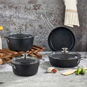 7 Parça Granit Tencere Set Galaxy Siyah Metal