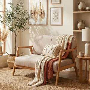 Favela Bohem Ikili Berjer Natürel Ahşap, Sütlü Kahve