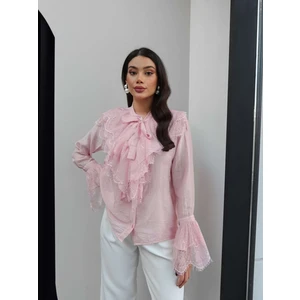 Esra Helvacı Dantelli Yaka Bağlamalı Gömlek