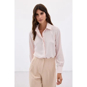 Klasik Düz Gömlek - Pudra
