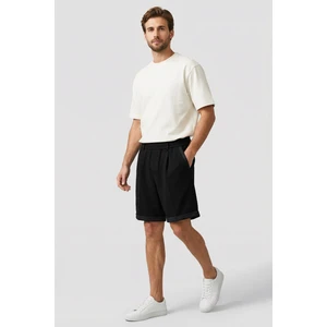 Tommy Life Siyah Oversize Fit Basic Kemer Detaylı Erkek Şort - 81285