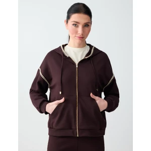 Jimmy Key Acı Kahve Cep Detaylı Kapüşonlu Modal Örme Ceket