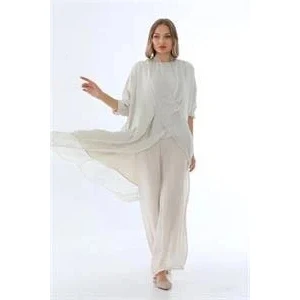 Italyan Ipek Detaylı Oversize Kaftan & Bluz